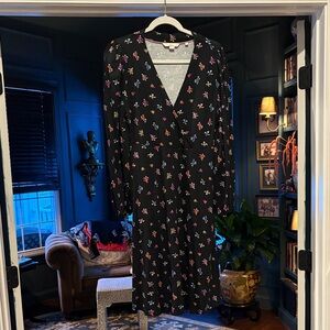 Boden Black Floral Long Sleeve Dress